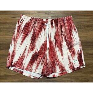 Bather Mens Red White Abstract Brushstroke Lined Swim Trunks Shorts Size Medium